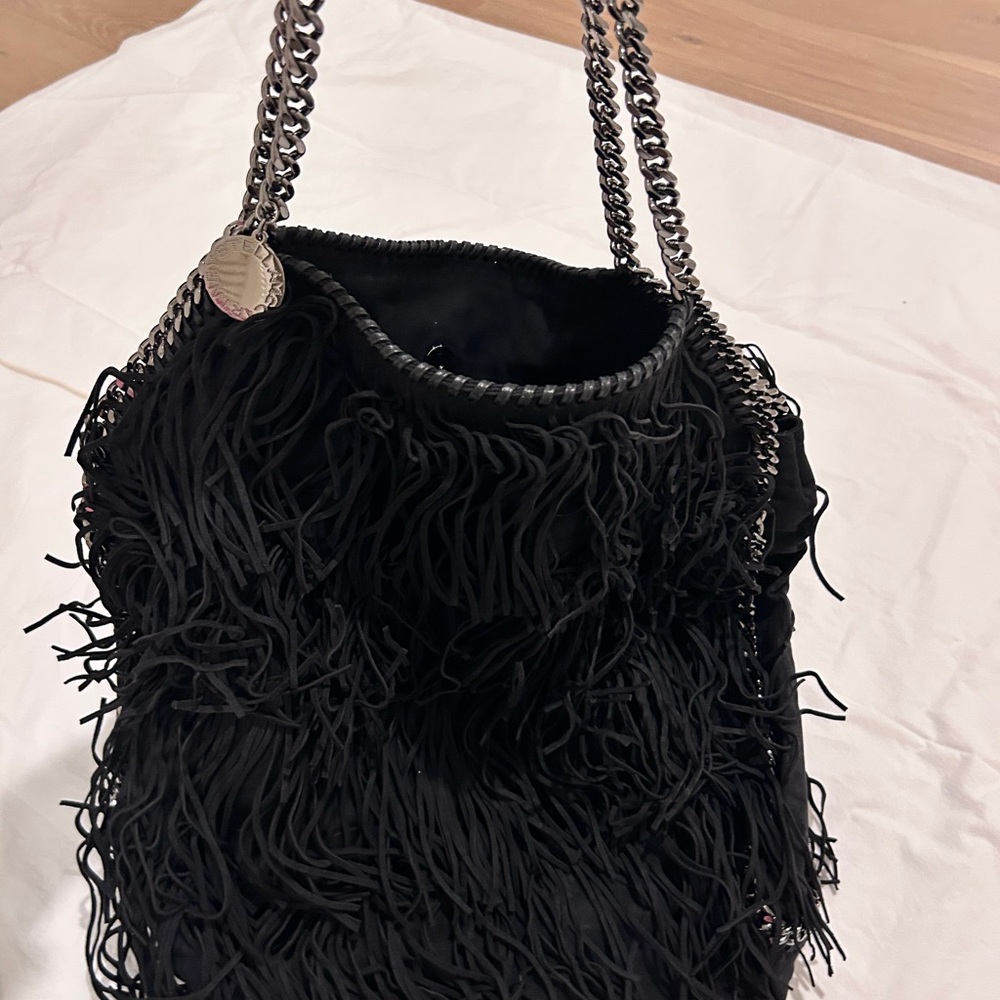 Stella McCartney Falabella Fringe Tote Black Vegan Leather Chain Shoulder Bag